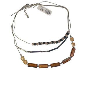 NY and Co Necklace Triple Strand Peach Stones Silver Toned Metal Lobster Claw